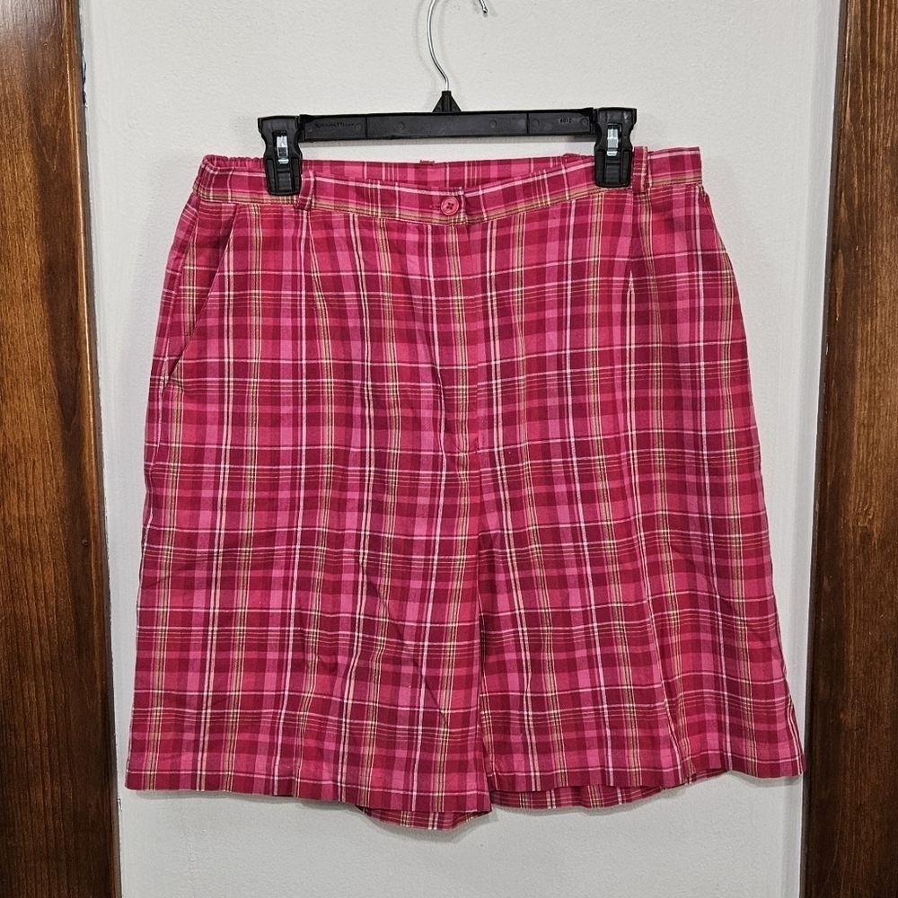 EP Pro Plaid Cotton Pink Golf Shorts Elastic Waist Size 14 Large Three Pockets - Picture 1 of 7